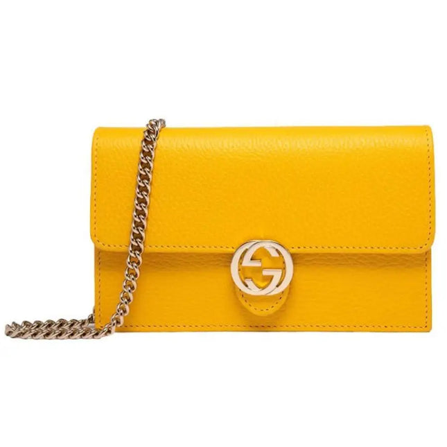 NEW Gucci Yellow Interlocking G Clutch Wallet on Chain Crossbody Shoulder Bag