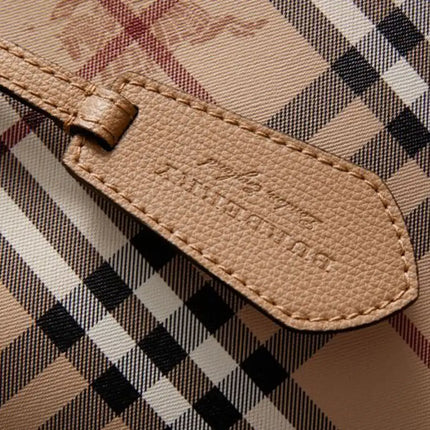 NEW Burberry Beige/Brown Haymarket Check Leather Bucket Crossbody Bag
