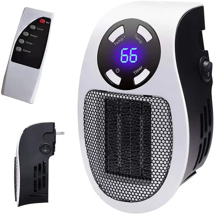 Programmable Space Heater, with Led Display Wall Outlet Electric Heater with Adjustable Thermostat and Timer for Home Office Indoor Use With Remote Control 500 Watt ETL Approved 5 Core PIH