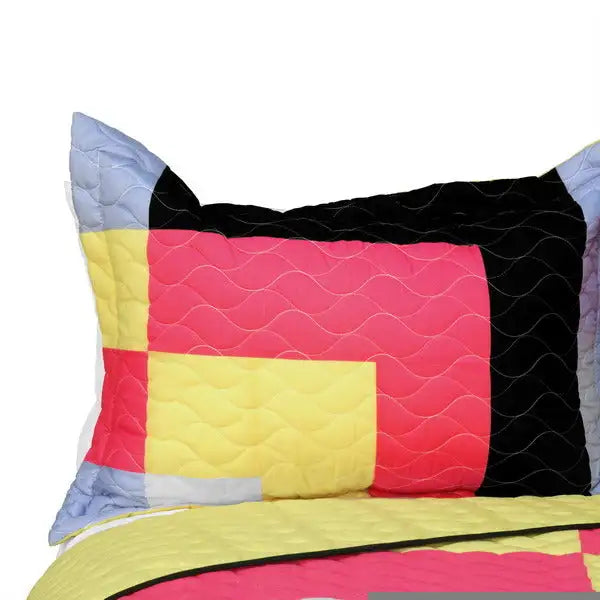 [Charming Perfume] 3PC Vermicelli-Quilted Patchwork Quilt Set (Full/Queen Size)