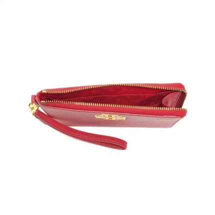 NEW Tory Burch Red Redstone Britten Large Zip Leather Pouch Clutch Bag