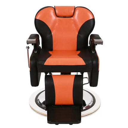 PVC Leather Cover; Wooden Armrest Shell; Iron Footrest; Disc With Footrest; Can Be Put Down 150kg; Barber Chair Orange