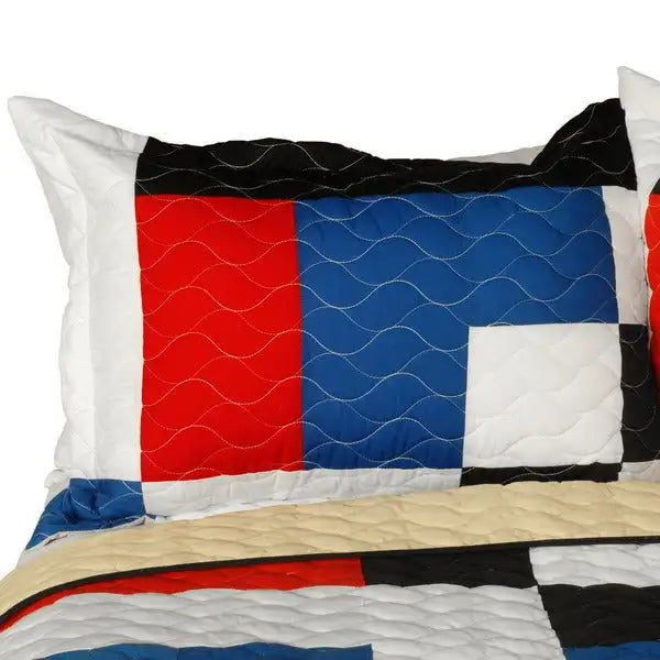 [Once] 3PC Vermicelli - Quilted Patchwork Quilt Set (Full/Queen Size)