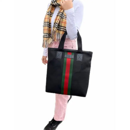 NEW Gucci Black Web Stripe Canvas Tote Shoulder Bag