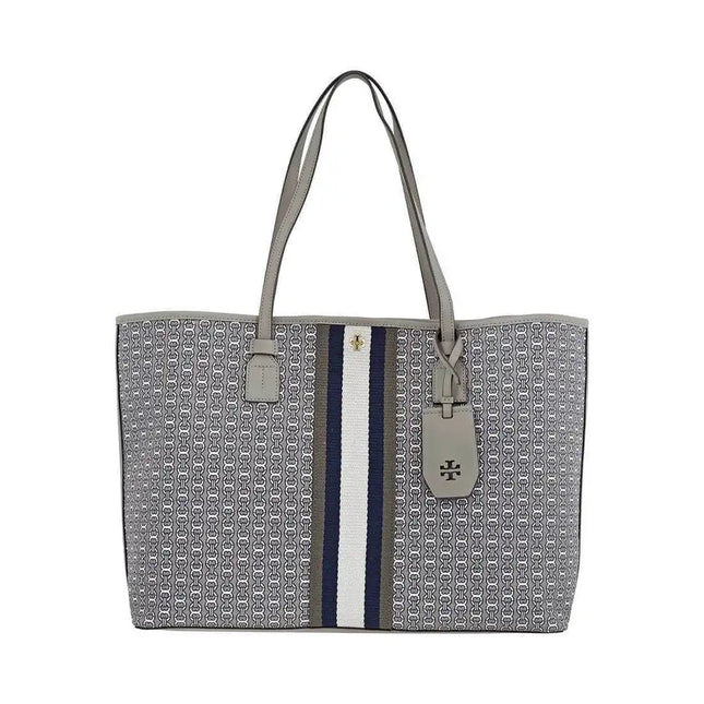 Tory Burch Gemini Link Gray Heron Canvas Women's Shoulder Tote Bag