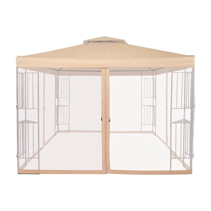 10' x 10' Steel Outdoor Patio /Gazebo /Garden Canopy with Removable Mesh Curtains,Double Tier Roof , & Steel Frame, Beige Top Cloth - Vickie Lynn's