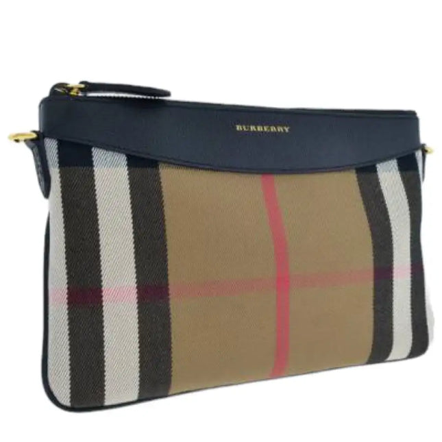 NEW Burberry Brown/Black Derby Peyton House Check Coated Canvas Clutch Crossbody Bag