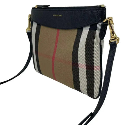 NEW Burberry Brown/Black Derby Peyton House Check Coated Canvas Clutch Crossbody Bag