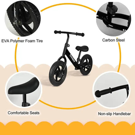 Kids Balance Bike No Pedal Bicycle for 2-4 Years Old, Toddler Balance Push Bike with 12" EVA Polymer Foam Tire, Height Adjustable, Lightweight Frame,(Pink/Black/red)