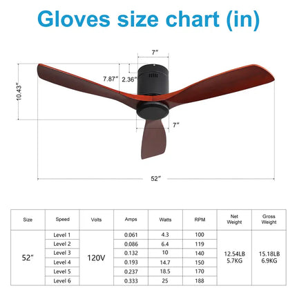 Ceiling Fan ; Remote Control; 52" Matte Black Indoor Outdoor Wood Ceiling Fan with 3 Fan Blades; Noiseless Reversible DC Motor for Patio Living Room; Bedroom; Office; Matte Black