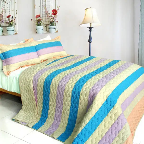 [Tasty Dessert] 3PC Vermicelli-Quilted Patchwork Quilt Set (Full/Queen Size)