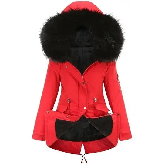 Women's Drawstring Hooded Fleece Outdoor Cotton Coat