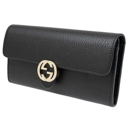 NEW Gucci Black Interlocking G Leather Long Wallet Clutch Bag