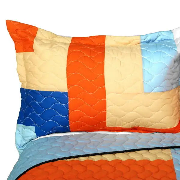 [Love Parade] 3PC Vermicelli-Quilted Patchwork Quilt Set (Full/Queen Size)