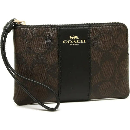 NEW Coach Brown Corner Zip Monogram Signature Canvas Wristlet Clutch Bag