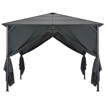Gazebo with Curtain Aluminum 9.8'x9.8' Black