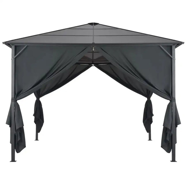 Gazebo with Curtain Aluminum 9.8'x9.8' Black