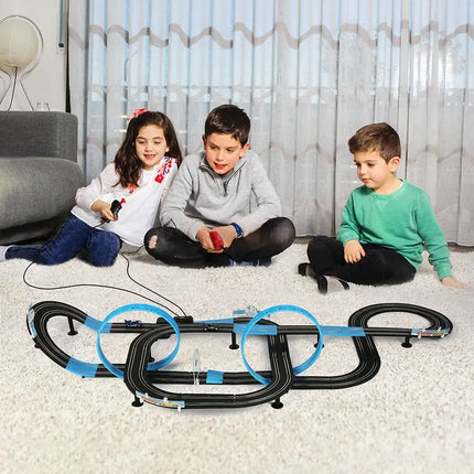 Bosonshop High-Speed Electric Powered Super Loop Speedway Slot Car Track Set with Two Cars