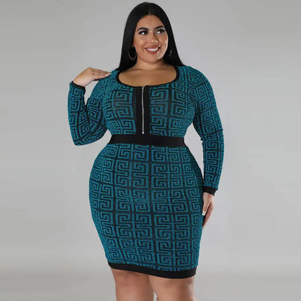 Woman Plus Size Women's Stretch Geometric Tunic Dress