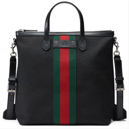 NEW Gucci Black Web Stripe Canvas Tote Crossbody Bag