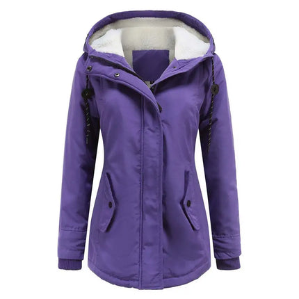 Women Winter Coat Warm Slim Outerwear Fashion Elastic Waist Zipper Pocket Hooded Drawstring Overcoats Autumn Clothes