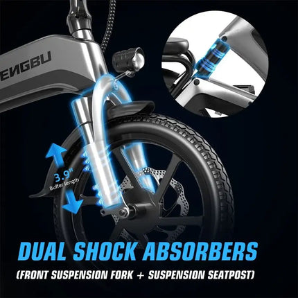 400W Electric Commuter Bike, Folding16'' Electric Bicycle with 48V 10Ah Battery