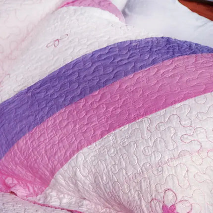 [Dulcea] Cotton 3PC Vermicelli-Quilted Embroidered Printed Quilt Set (Full/Queen Size)