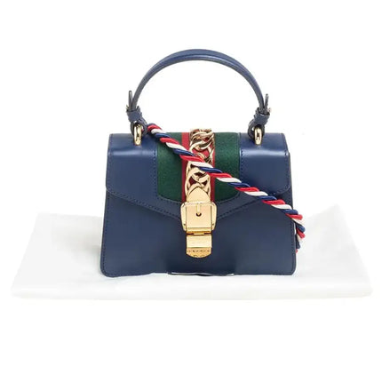 NEW Gucci Blue Sylvie Top Handle Leather Crossbody Shoulder Bag