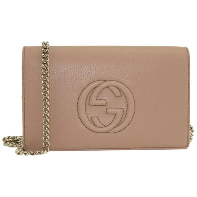 NEW Gucci Camelia Beige Soho Disco Leather Wallet on Chain Crossbody Shoulder Bag