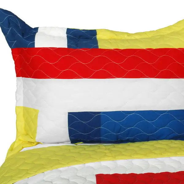 [Marionnaud] Vermicelli-Quilted Patchwork Geometric Quilt Set Full/Queen