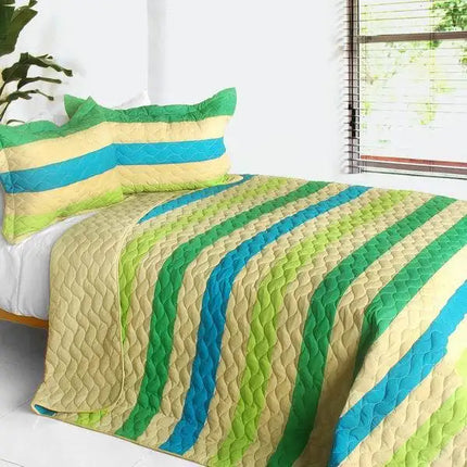 [Wild Territory Shanti] 3PC Vermicelli-Quilted Patchwork Quilt Set (Full/Queen Size)