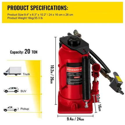 Heavy Duty Auto Truck RV Repair Manual Air Hydraulic Bottle Jack 20/32/50 Ton