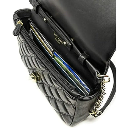 NEW Kate Spade Black Natalia Flap Turnlock Quilted Leather Crossbody Bag