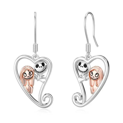 925 Sterling Silver Nightmare Before Christmas Earrings for Women Jack Skellington Dangle Earrings Jack and Sally Skull Jewelry