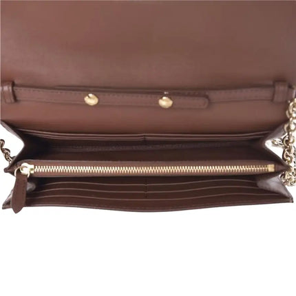 NEW Burberry Brown Henley House Check Leather Clutch Crossbody Bag