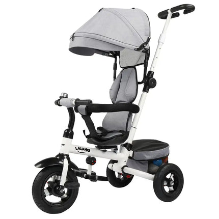 Kids Tricycle,Kids Folding Steer Stroller with Rotatable Seat, Adjustable Push Handle & Canopy, Safety Harness, Storage Bag