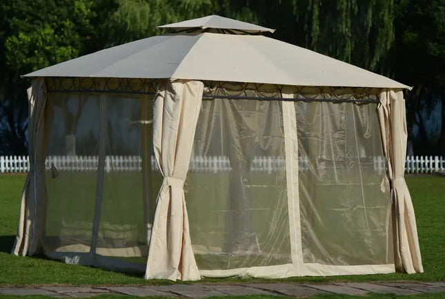 Toldo para parrilla de dos niveles de calidad, carpa para cenador para barbacoa al aire libre con protección UV, color beige