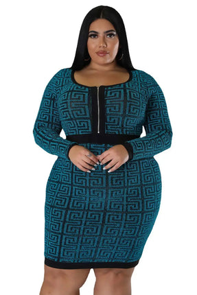 Woman Plus Size Women's Stretch Geometric Tunic Dress