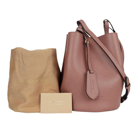NEW Burberry Pink Haymarket Lone Small Leather Crossbody Bucket Bag