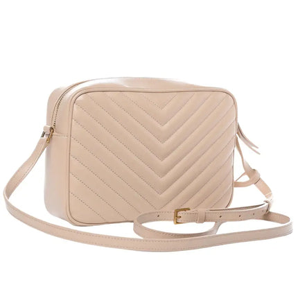 NEW Saint Laurent Beige Quilted Leather Lou Crossbody Camera Shoulder Bag