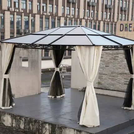 10x12 Hardtop Gazebo,UV 50+ Outdoor Canopy with Mosquito Netting and Curtains, Outdoor Shelter