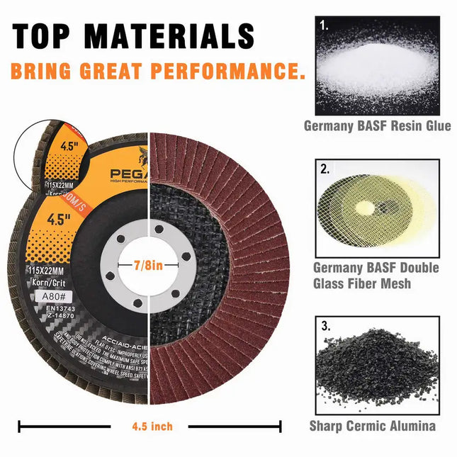 60 Grit Flap Discs 4 1/2 inch Flap Wheel Type 29 Flap Sanding Disc with 7/8 Arbor Aluminum Oxide Abrasives for Grinding, Blending, Sanding and Finishing - 10 Packs