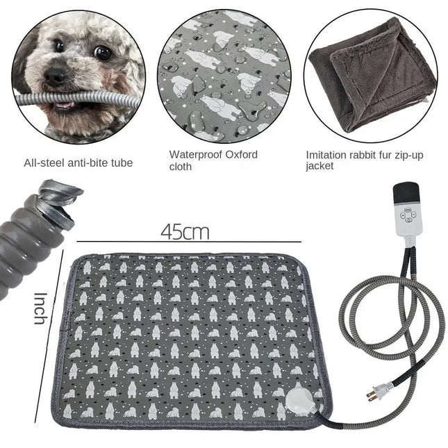 Temporización ajustable Almohadilla térmica para mascotas; manta eléctrica; alfombra para perros y gatos; almohadilla eléctrica impermeable; Tubería metálica a prueba de pellizcos; funda de edredón reemplazable