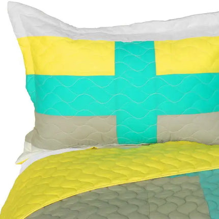 [Lollipops - B] Vermicelli-Quilted Patchwork Geometric Quilt Set Full/Queen