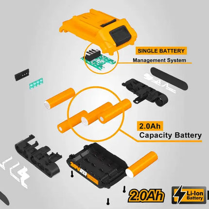 INGCO 20V 2.0Ah Battery Pack;  Compatible with All INGCO 20V Power Tools;  Charger not Included FBLI2001A