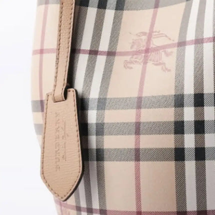 NEW Burberry Beige/Brown Haymarket Check Leather Bucket Crossbody Bag