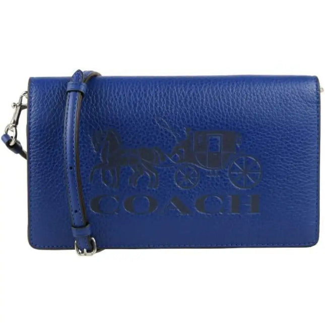 NEW Coach Navy Blue Anna Foldover Leather Clutch Crossbody Bag