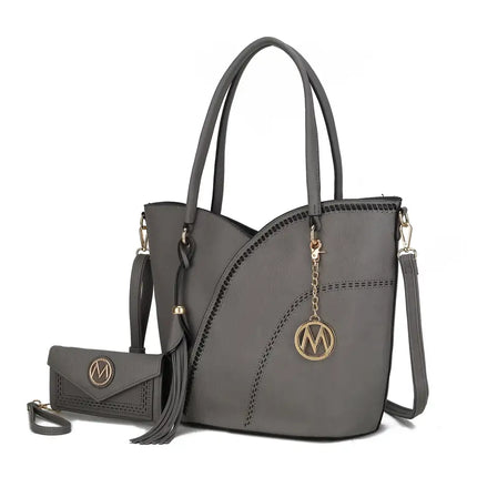 MKF Collection Imogene Two tone Whip Stitches Vegan Leather Women Shoulder bag with Wallet by Mia K