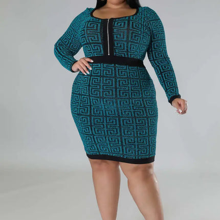 Woman Plus Size Women's Stretch Geometric Tunic Dress
