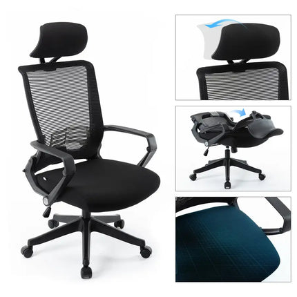 Free Shipping Mesh Office Chair, High Back Chair - Adjustable Headrest with Arms,  Lumbar Support